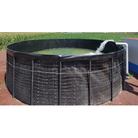 ESTANQUE DE GEOMEMBRANA 9 M DE DIAMETRO X 1.2 M DE ALTO, VOLUMEN 76.34, VOLUMEN DE OPERACIÓN 66.8, SALIDA DE 6", INCLUYE ELECTR